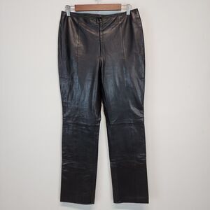 Vintage Cache Leather Pants Size 10 28" Black Straight Leg Flat Front Biker Moto